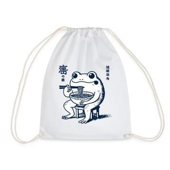 Funny Ramen Frog Ukiyo-E Kawaii Retro Aesthetic - Drawstring Bag - white - Front