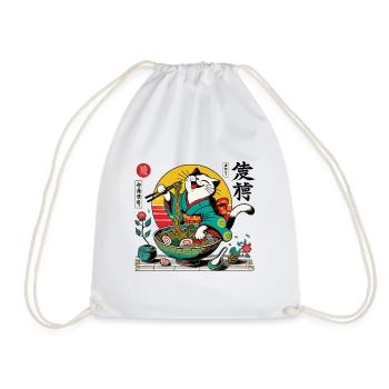 Japanese Retro Ukiyo-E Ramen Noodles Streetwear - Drawstring Bag - white - Front