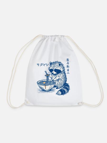 Waschbär Ramen Retro Ukiyo-E Kawaii Japan - Turnbeutel - Weiß
