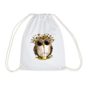 Owl With Sunglasses And Lemonade - Drawstring Bag - white - Front
