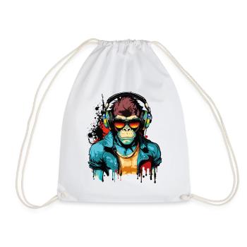 Affe Kopfhörer Sonnenbrille Gamer Zocken Musik - Turnbeutel - Weiß - Vorne