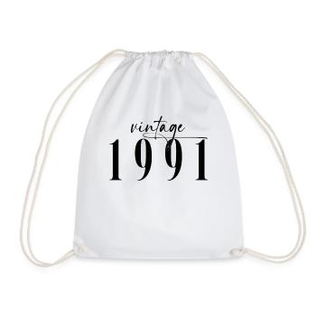 Vintage 1991 Birthday Minimalist Elegant - Drawstring Bag - white - Front