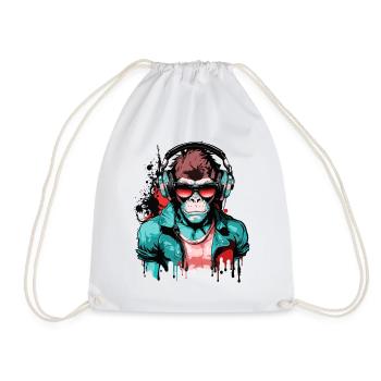 Affe Kopfhörer Sonnenbrille Gamer Zocken Musik - Turnbeutel - Weiß - Vorne