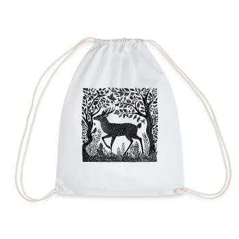 Deer Forest Nature Deer Woodcut Wilderness Gift - Drawstring Bag - white - Front