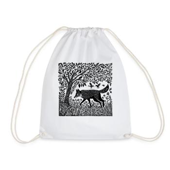 Fox Woodland Nature Wilderness Woodcut Gift - Drawstring Bag - white - Front