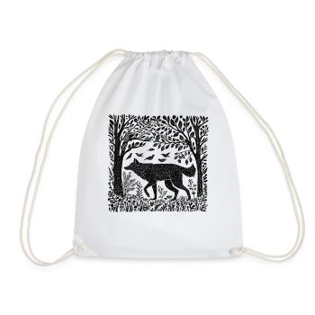 Woodcut Wolf Woodland Nature Wilderness Gift - Drawstring Bag - white - Front
