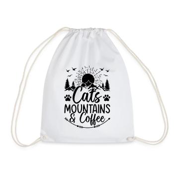 Cats, Mountains & Coffee - Cat Owner Mountain - Drawstring Bag - white - Front