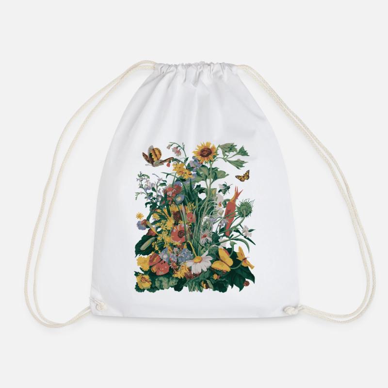 Wildflower Meadow - Vibrant Botanical Nature Art - Drawstring Bag - white