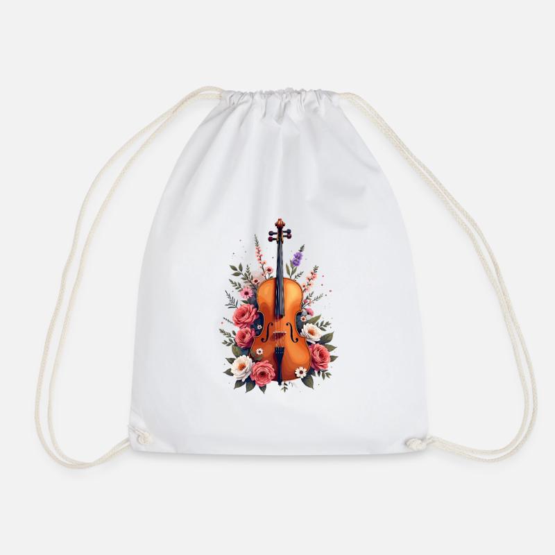 Elegant violin with floral décor - Drawstring Bag - white