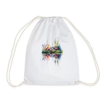 Watercolor Wildflower Reflection - Drawstring Bag - white - Front