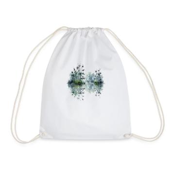 Watercolor Bamboo Reflection Pond - Drawstring Bag - white - Front