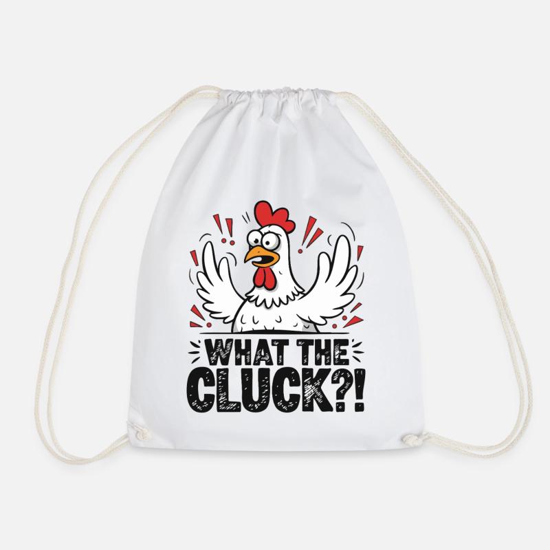 What the Cluck?! Chicken Cartoon Tee - Drawstring Bag - white