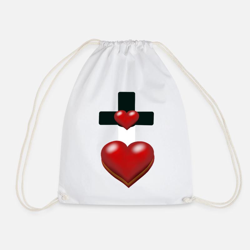 Cross Crosses Heart Hearts - Drawstring Bag - white