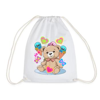 Glace Teddy Anniversaire Coeur Coeurs Enfant Enfants Bébé - Sac de sport léger - blanc - Devant