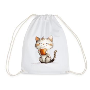 Happy cat with coffee - Drawstring Bag - white - Front