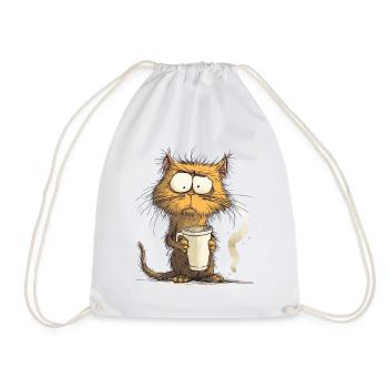 Morning grouch cat with coffee - Drawstring Bag - white - Front
