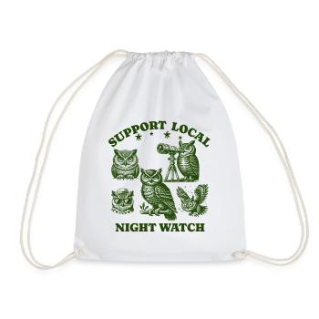 owl Love Support Local night watch - Drawstring Bag - white - Front