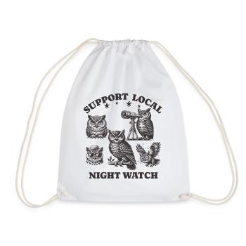 owl Love Support Local night watch - Drawstring Bag - white - Front