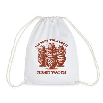 owl Love Support Local night watch - Drawstring Bag - white - Front