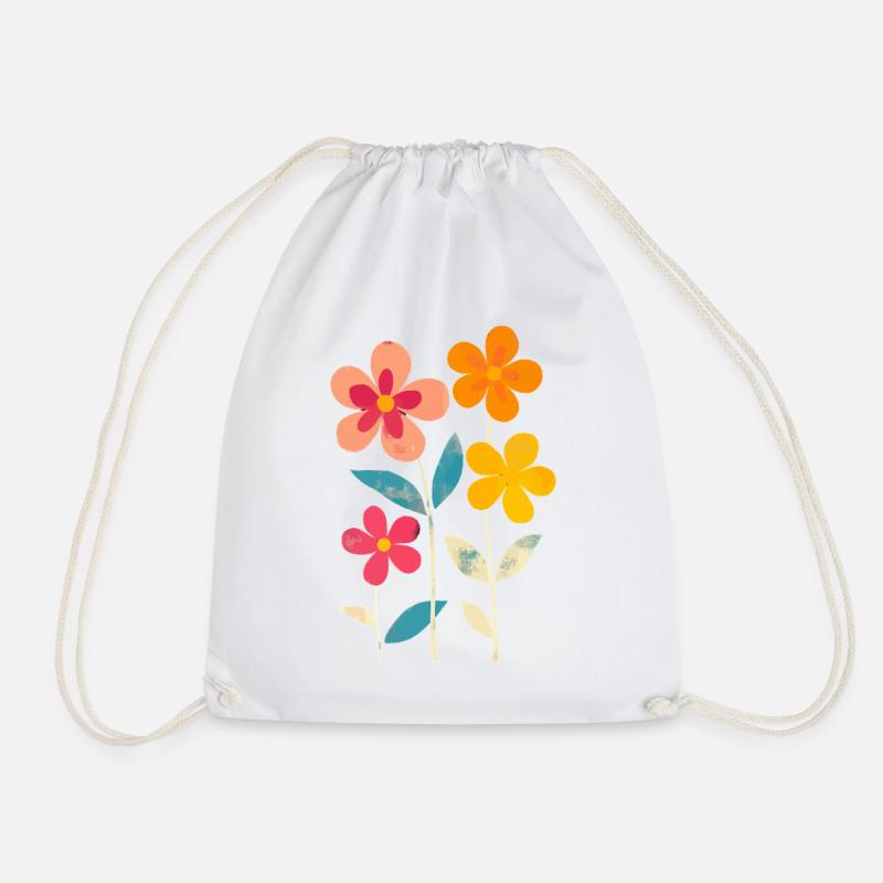 Matisse inspiriert: Retro Blumenmuster Blümchen - Turnbeutel - Weiß