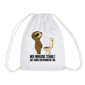 Sloth pees saying morning beaming humor - Drawstring Bag - white - Front