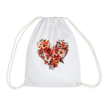 Herz aus zarten Blüten - Warme Blumenpracht - Turnbeutel - Weiß - Vorne