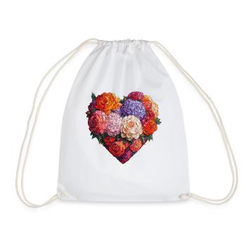 Heart of Lush Blossoms - Colorful Floral Art - Drawstring Bag - white - Front