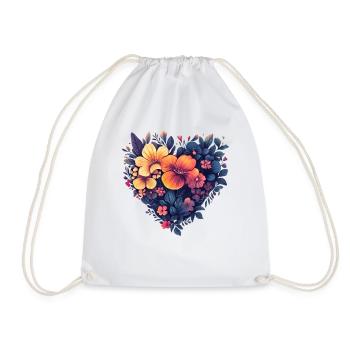 Herz aus stilisierten Blüten - Moderne Blumenkunst - Turnbeutel - Weiß - Vorne