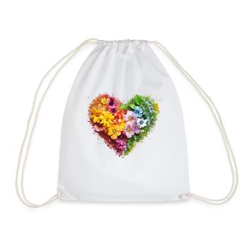 Blossom Heart in Rainbow Colours - Floral Splendour - Drawstring Bag - white - Front