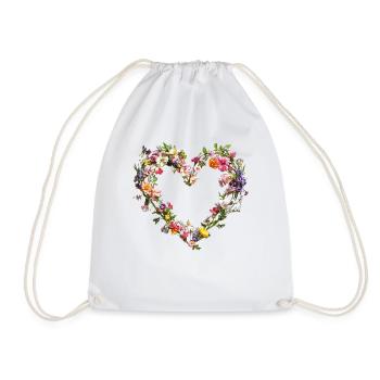 Heart of delicate flowers Spring-like blossoms - Drawstring Bag - white - Front