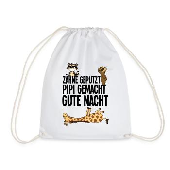 Zähne Geputzt Gute Nacht Waschbär Faultier Giraffe - Turnbeutel - Weiß - Vorne
