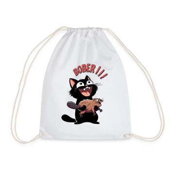 Hyper cat calls "Bober!!" – Animal freak out - Drawstring Bag - white - Front