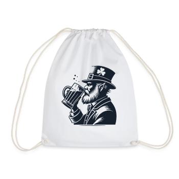 St. Patrick's Day Irish Dwarf with Beer - Drawstring Bag - white - Front