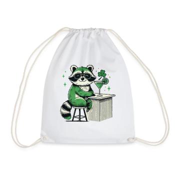 St. Patrick's Day Raccoon Cocktail - Drawstring Bag - white - Front