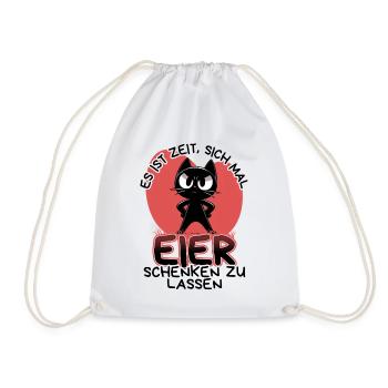 Zeit für Eier – Katze mit Haltung und Ansage - Turnbeutel - Weiß - Vorne
