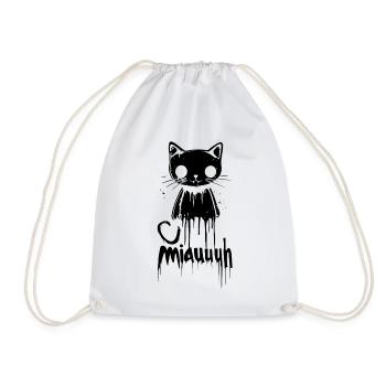 Creepy Black Cat – "Meowuh" Ghost - Drawstring Bag - white - Front