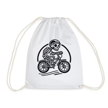 Skeleton Cyclist Retro Bicycle Adventure - Drawstring Bag - white - Front