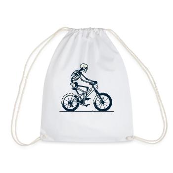 Skeleton Bicycle Retro Mountain Bike Art - Drawstring Bag - white - Front