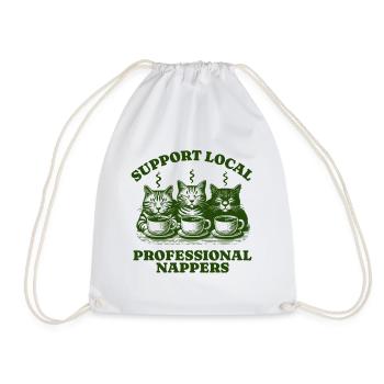 Support Local Professional Nappers Funny Cat - Drawstring Bag - white - Front