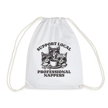 Support Local Professional Nappers Funny Cat - Drawstring Bag - white - Front