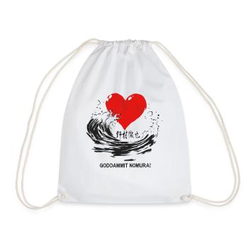 Goddammit Nomura – Heart and Wave Design - Drawstring Bag - white - Front