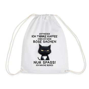 Kaffee in der Pfote, Hass im Blick – Katze pur - Turnbeutel - Weiß - Vorne