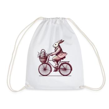 Ostern Hase Fahrrad Retro Stil - Turnbeutel - Weiß - Vorne