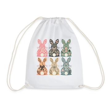 Easter Flower Bunny Retro Vintage Style - Drawstring Bag - white - Front