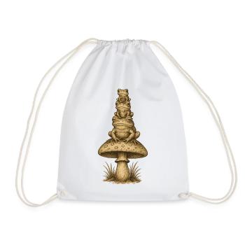Frog Totem on Mushroom Stack - Drawstring Bag - white - Front