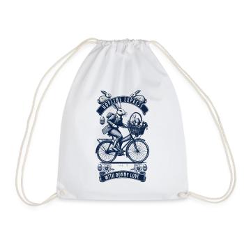 Easter Retro Bunny Bicycle Basket Eggs - Drawstring Bag - white - Front