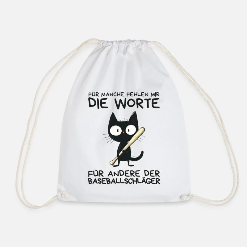 Lustige schwarze Katze mit Baseballschläger - Turnbeutel - Weiß