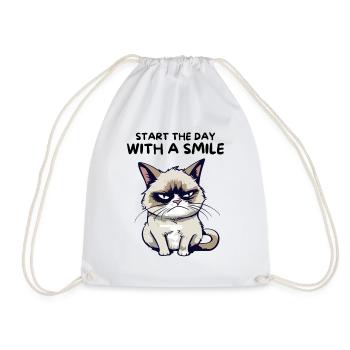 Start the Day with a Smile - Lustige Grumpy Katze - Turnbeutel - Weiß - Vorne