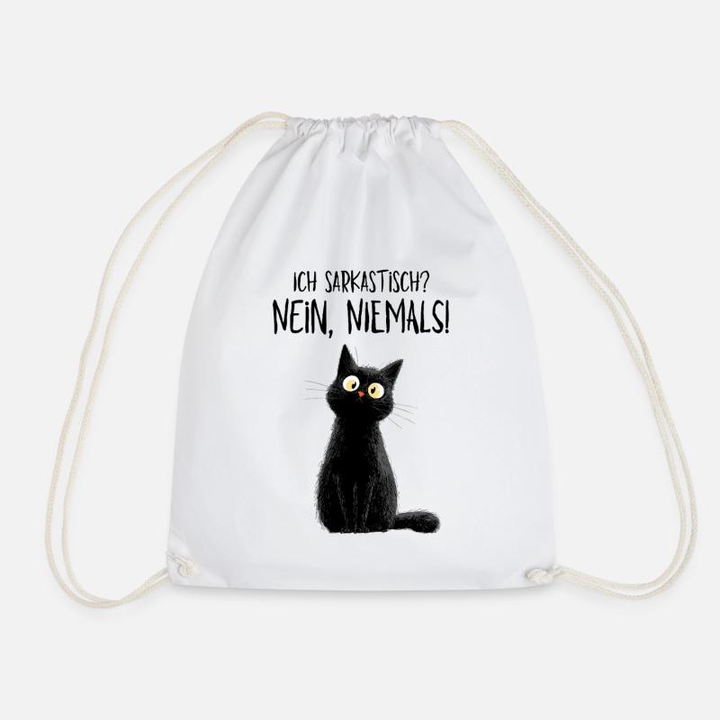Ich sarkastisch? Niemals! Schwarze Katze mit Humor - Turnbeutel - Weiß