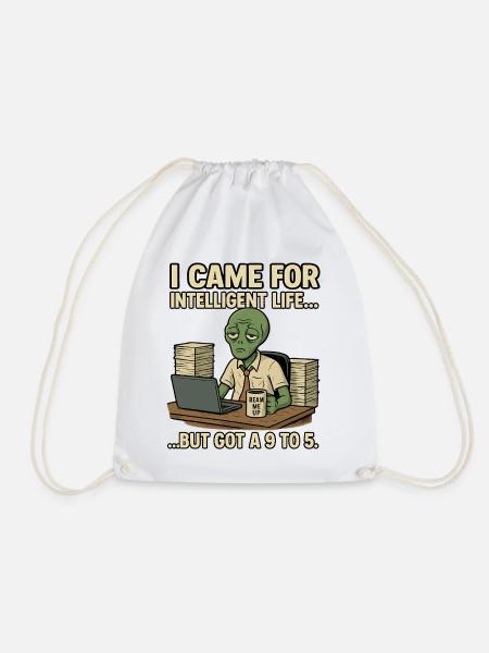 Alien Extra-Terrestrial with Humor - Beam me up - Drawstring Bag - white